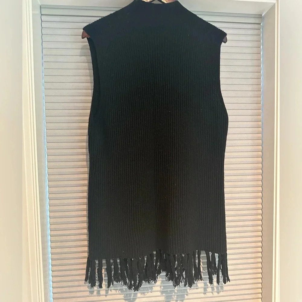 Milly black, knit, fringe-hem tunic - Picture 2 of 4